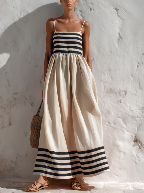 Noelia · Vestido maxi bicolor con tirantes finos