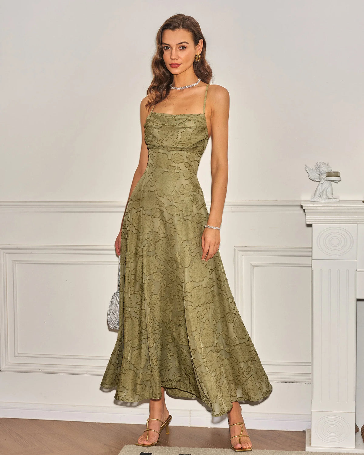 ÁNGELA | Vestido largo lencero de jacquard negro