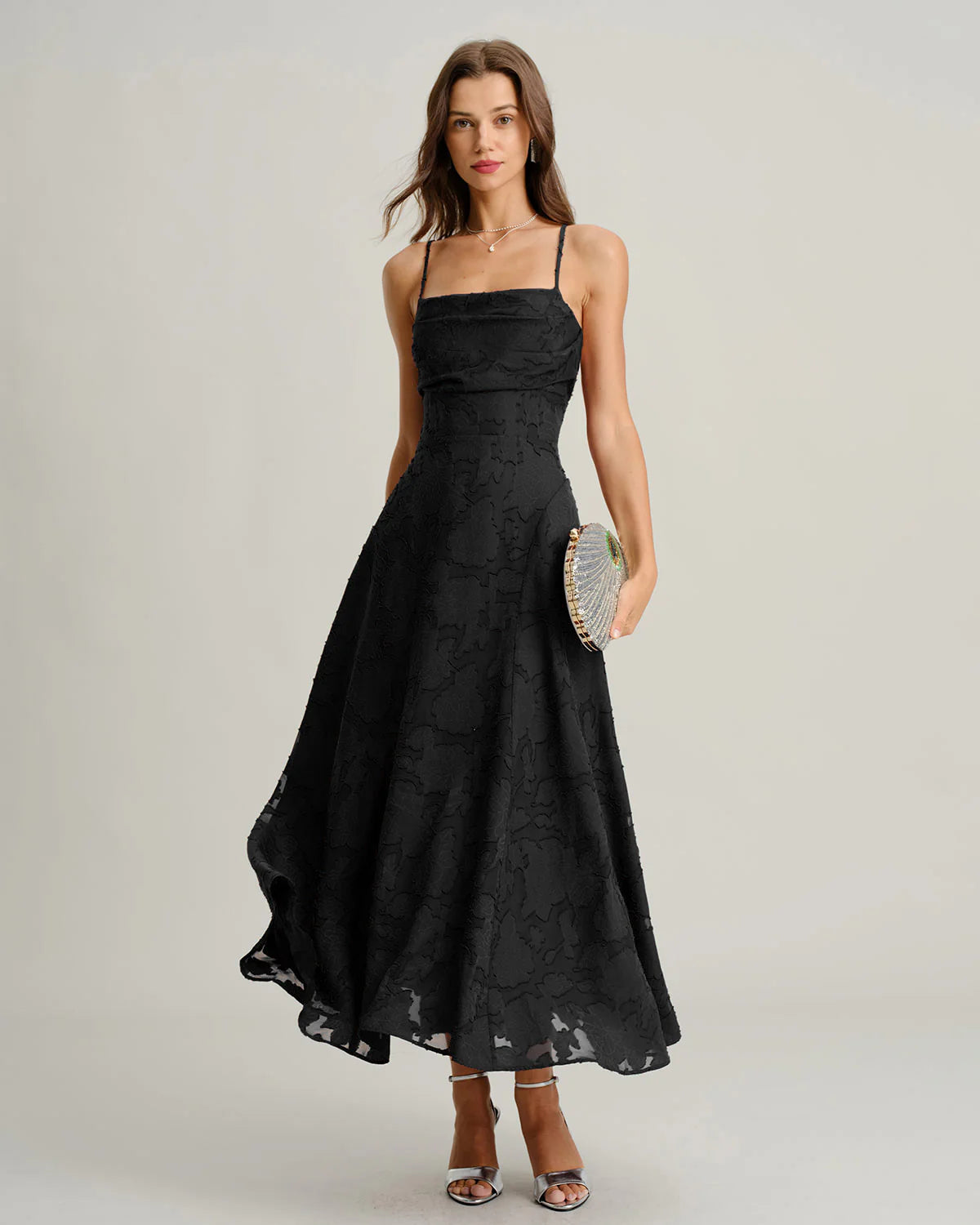 ÁNGELA | Vestido largo lencero de jacquard negro