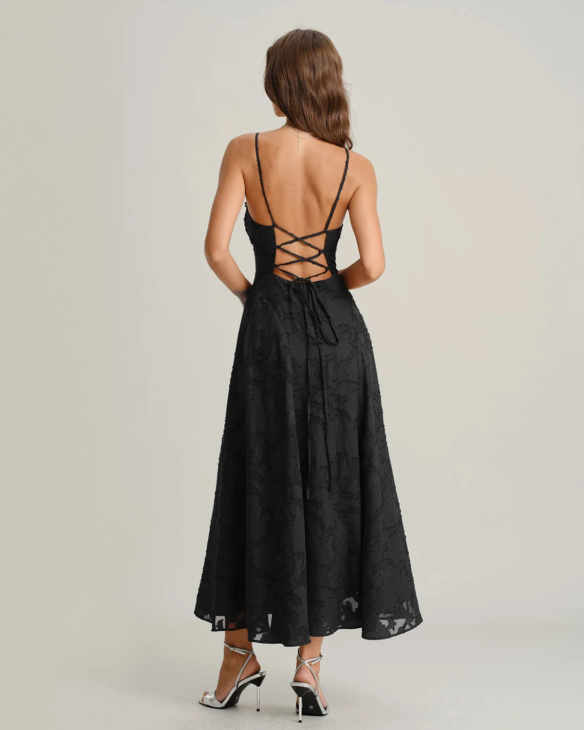 ÁNGELA | Vestido largo lencero de jacquard negro
