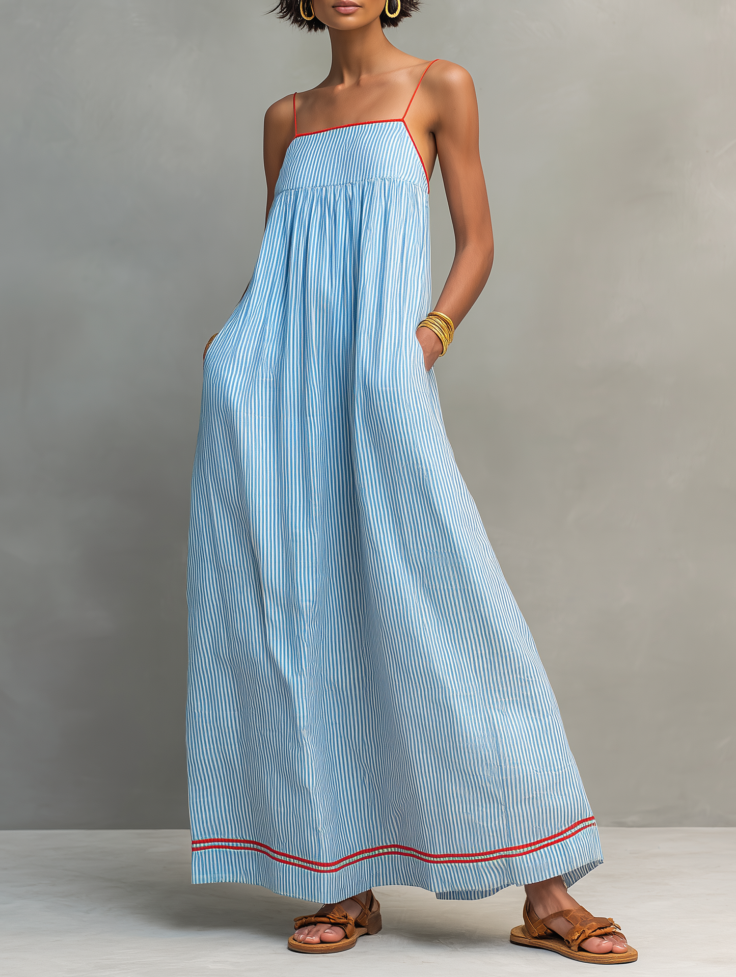 Nora · Vestido azul fluido con bolsillos