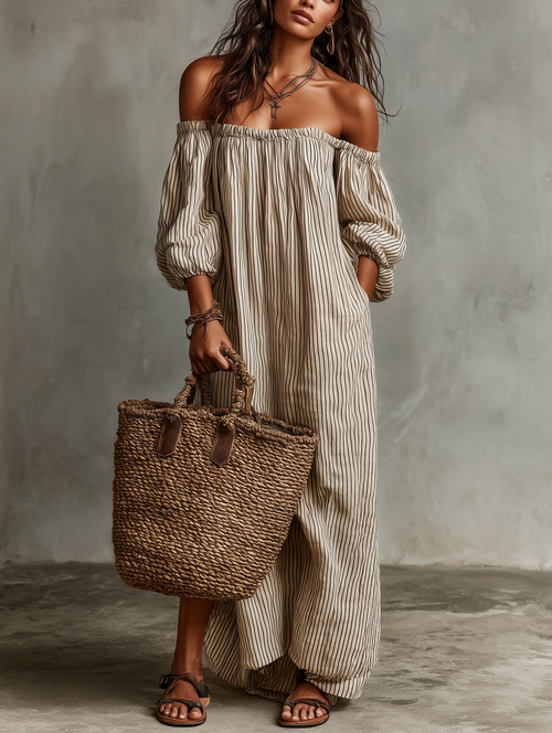 Carmen · Vestido largo con escote que deja los hombros al descubierto