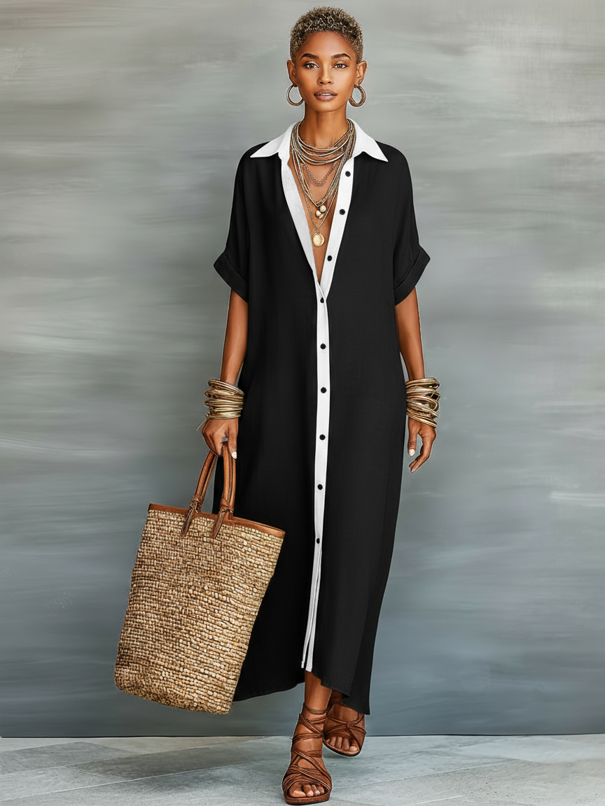 Mireia · Vestido largo oliva de líneas minimalistas