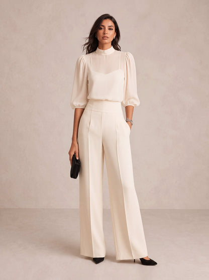 CELESTE | Conjunto de tres piezas con top transparente y pantalón de pierna ancha