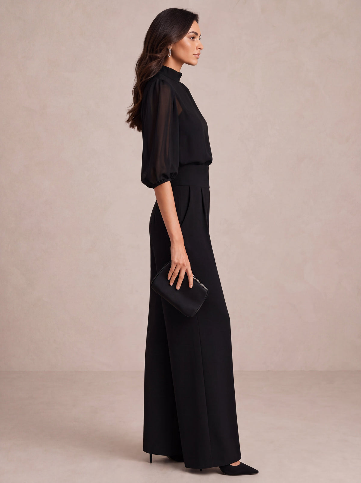 CELESTE | Conjunto de tres piezas con top transparente y pantalón de pierna ancha