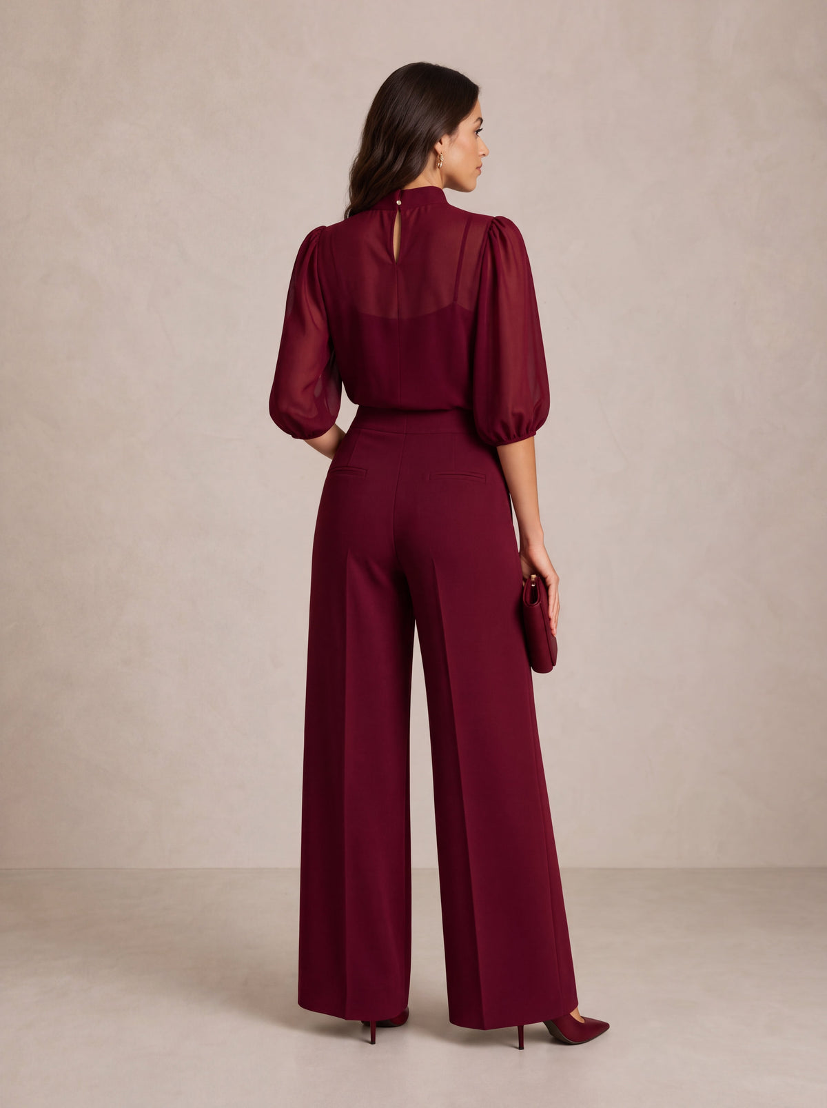 CELESTE | Conjunto de tres piezas con top transparente y pantalón de pierna ancha