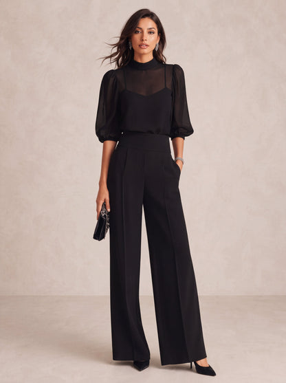 CELESTE | Conjunto de tres piezas con top transparente y pantalón de pierna ancha