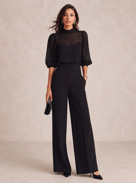 CELESTE | Conjunto de tres piezas con top transparente y pantalón de pierna ancha