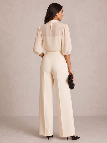 CELESTE | Conjunto de tres piezas con top transparente y pantalón de pierna ancha