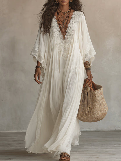 Indara | Vestido largo de blanco con escote en V