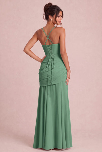 ZAHARA | Vestido largo fruncido de gasa con corte en A