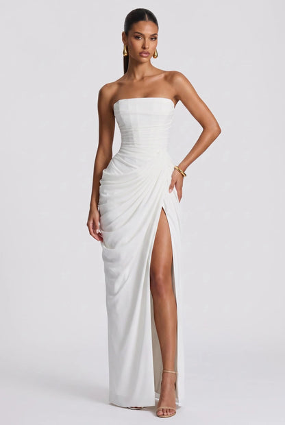 TATIANA | Vestidos largos ajustados de gasa con fruncido