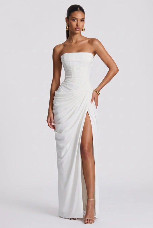 TATIANA | Vestidos largos ajustados de gasa con fruncido