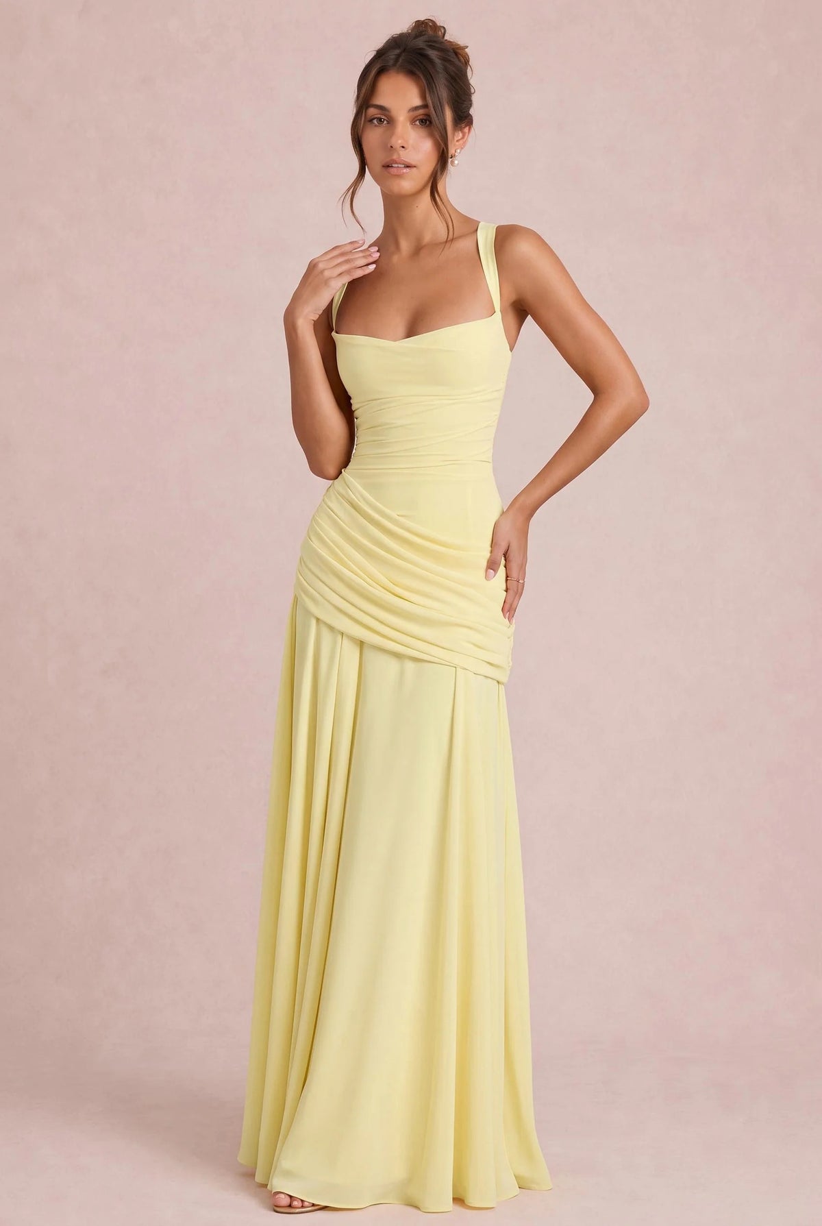 ZAHARA | Vestido largo fruncido de gasa con corte en A