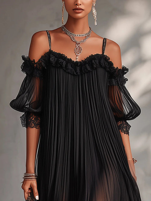 BELLA | Vestido mini de muselina con hombros descubiertos y borde de encaje.