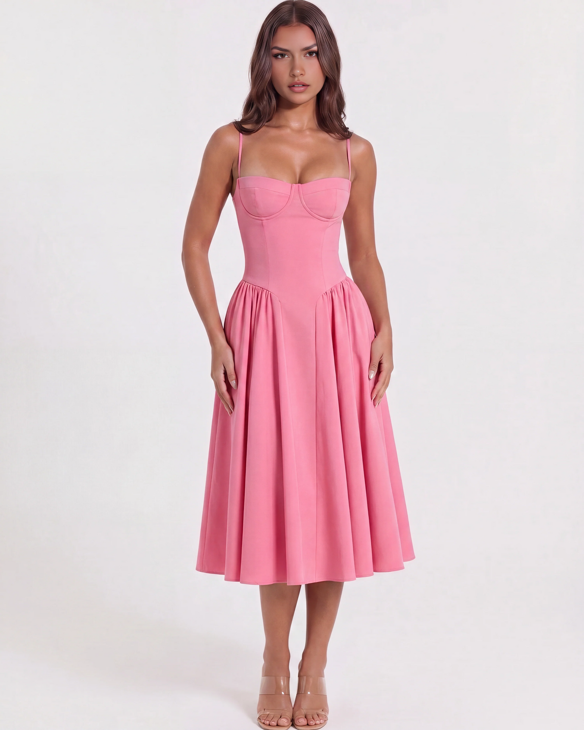 LIORA | Vestido midi con escote corazón y bolsillos ocultos