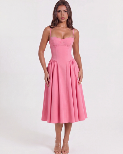 LIORA | Vestido midi con escote corazón y bolsillos ocultos