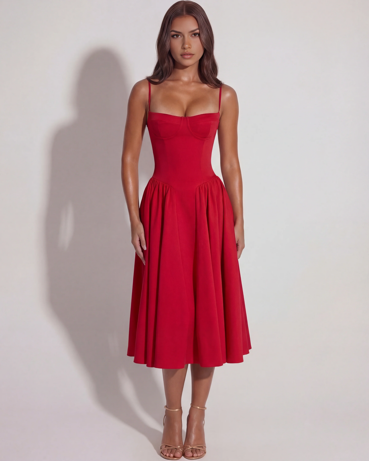 LIORA | Vestido midi con escote corazón y bolsillos ocultos