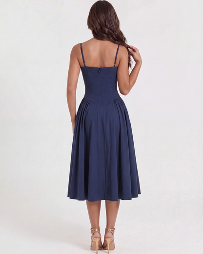LIORA | Vestido midi con escote corazón y bolsillos ocultos
